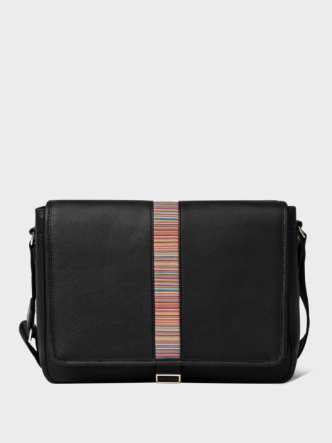 Black Leather 'Signature Stripe' Messenger Bag