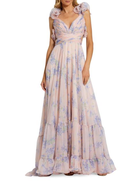 MAC DUGGAL Women's Ruffle Tiered Floral Cut-Out Chiffon Gown - Violet Multi