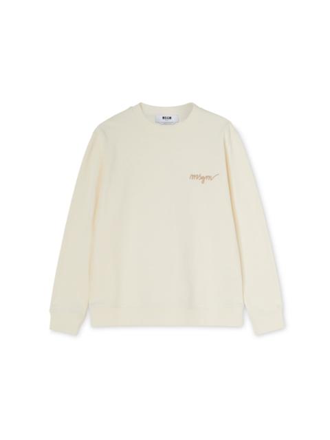 MSGM Solid color cotton crewneck sweatshirt with "MSGM Embroidery Italics logo"