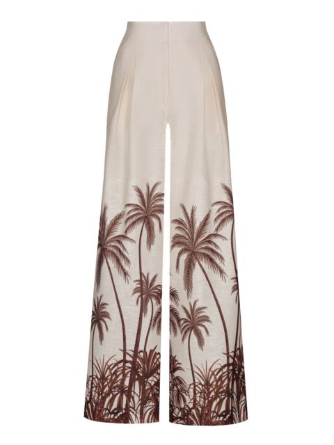 ANDRES OTALORA Desperte Printed Linen Wide-Leg Pants brown