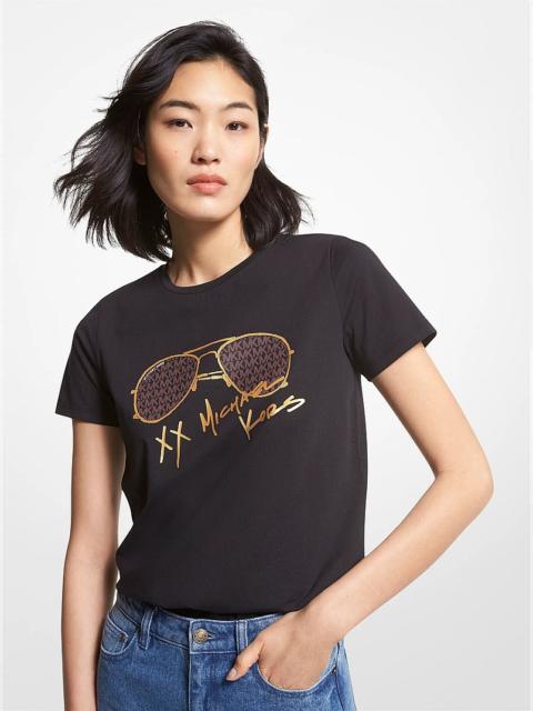 MICHAEL KORS Logo Aviator Print Organic Cotton T-Shirt