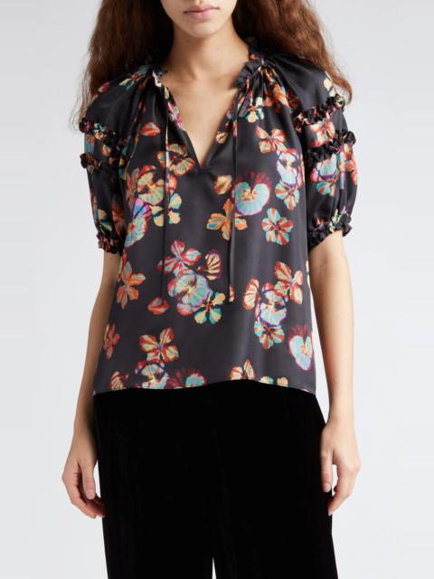 Annabelle Floral Print Puff Sleeve Silk Top