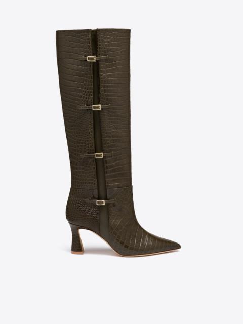 MALONE SOULIERS Nolan 70 Green Croc-Embossed Leather Tall Boots