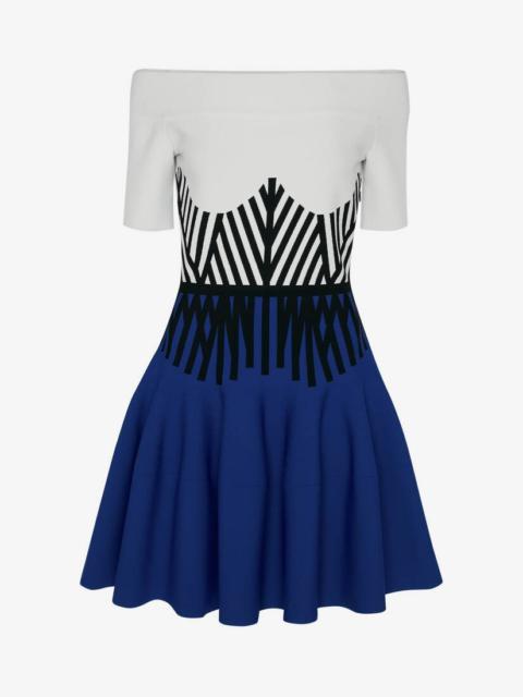 Engineered Corset Off-the-shoulder Mini Dress in White/electric Blue