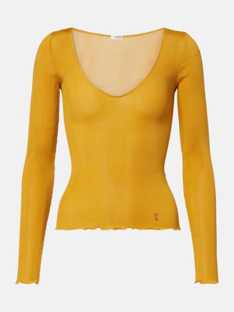 SAINT LAURENT Ribbed-knit silk top