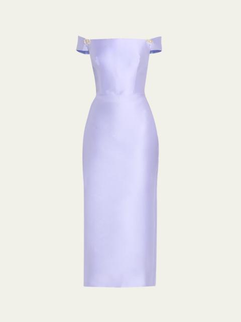 REEM ACRA Off-the-Shoulder Mikado Pencil Dress
