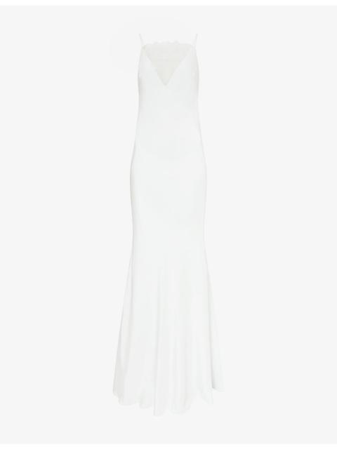 ROLAND MOURET Square-Neck Lace-Panel Silk Maxi Dress