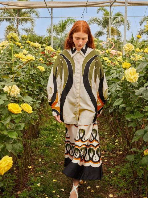 FARM RIO Off-White Coconut Tree Flow Pleated Blouse