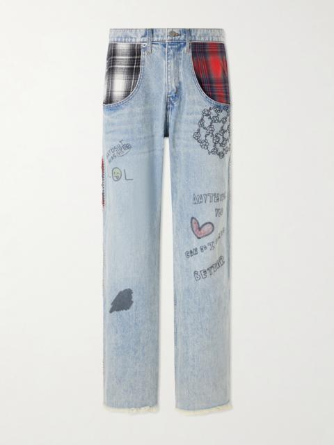 SATOSHI NAKAMOTO Nessa Wide-Leg Printed Embellished Jeans