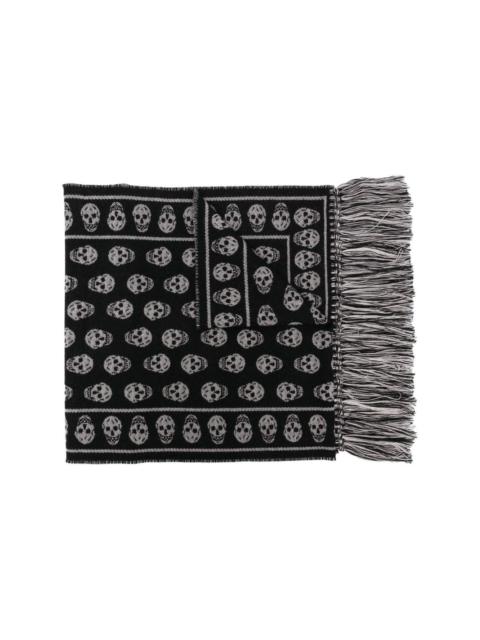 skull-knit fringed scarf