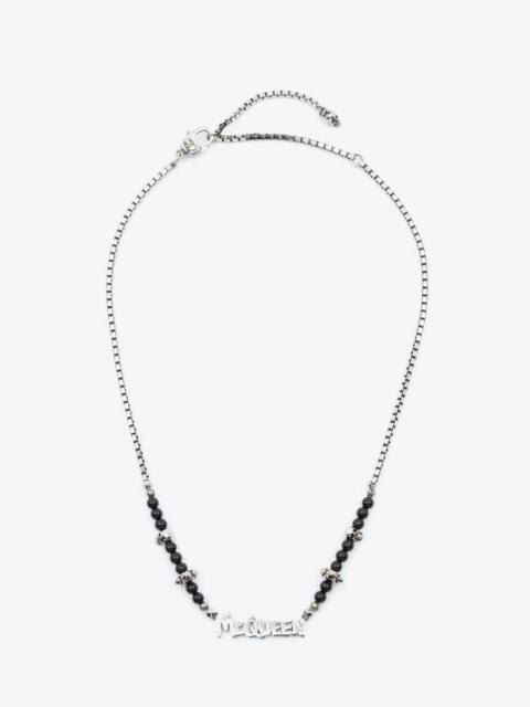 Alexander McQueen Mcqueen Graffiti Cut-out Beaded Necklace in Black/silver