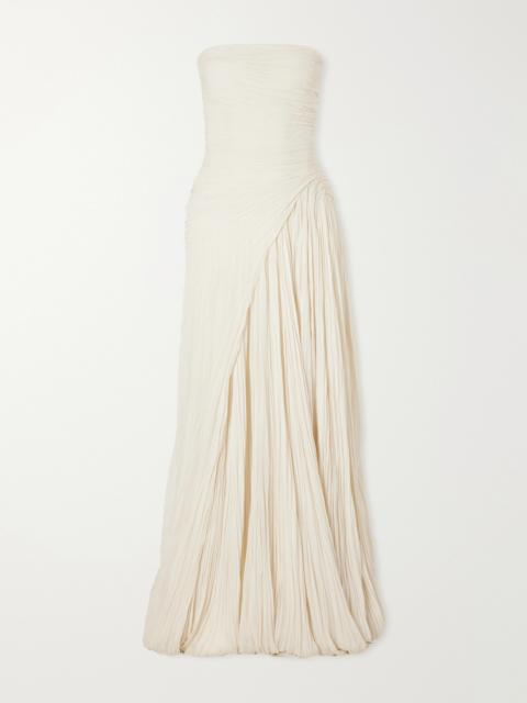 MARMAR HALIM Pleated Crepe De Chine Gown