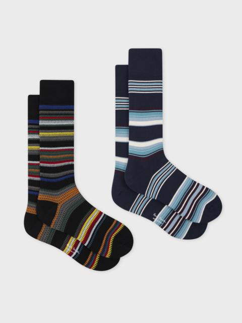 Paul Smith Black and Blue Stripe Socks Two Pack