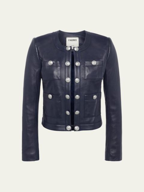 L'AGENCE Jayde Collarless Leather Jacket