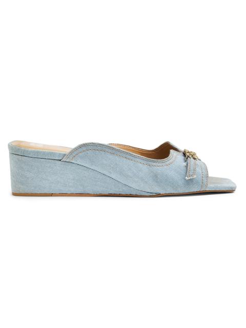 GANNI Women's Butterfly Wedge Denim Mule Sandals - Niagara Mist
