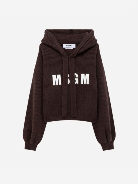 MSGM Ribbed cashmere wool blend sweater with hood