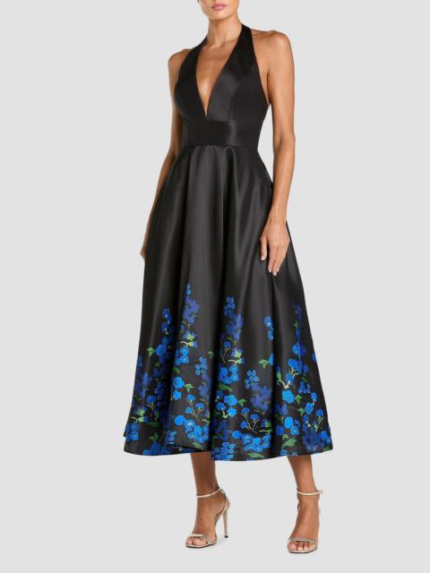MAC DUGGAL Women's Floral Satin Halterneck Midi-Dress - Black Multi