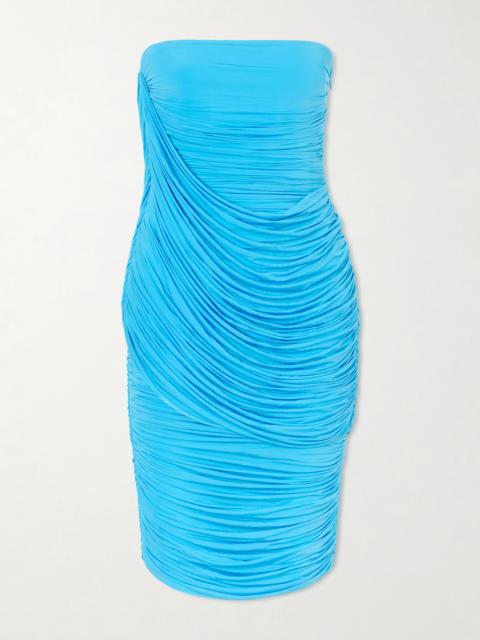 ALEX PERRY Strapless Ruched Draped Stretch-jersey Midi Dress