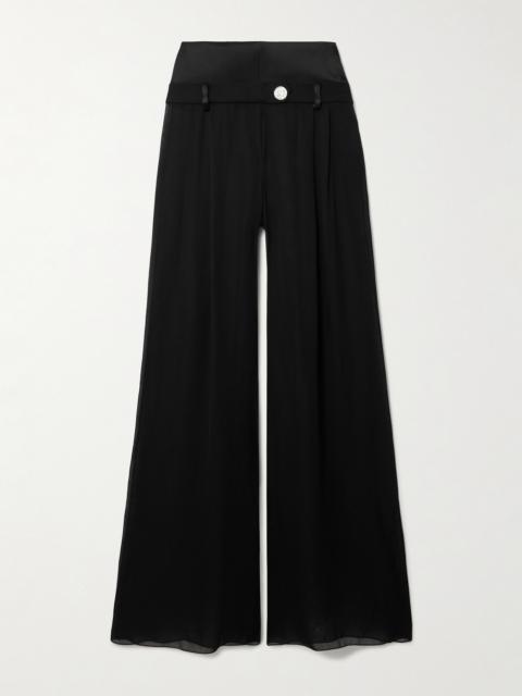 GALVAN Strata Embellished Satin-trimmed Georgette Wide-leg Pants