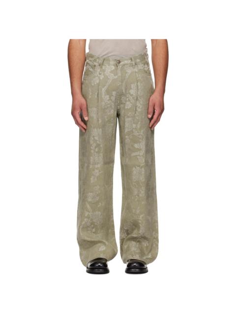 R13 Khaki Damon Pleated Trousers