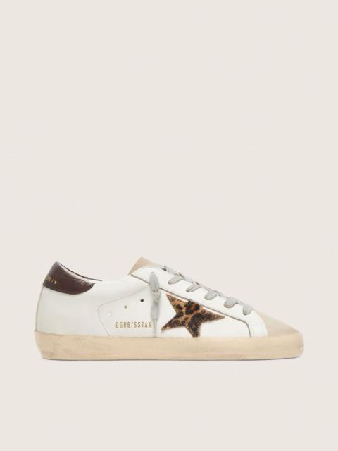 Golden Goose Women's Super-Star in white leather with leopard-print star