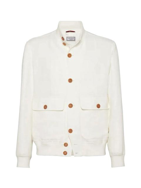 Brunello Cucinelli Linen-Silk Blend Twill Bomber Jacket "White" BRUN1043