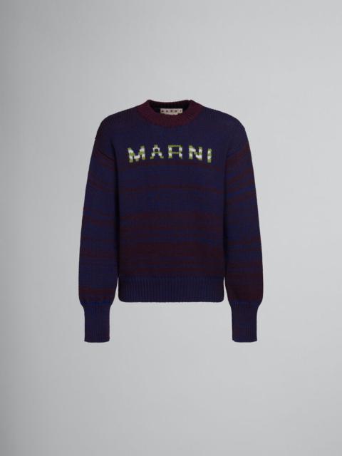 BROWN MOULINÉ JUMPER WITH STRIPED LOGO