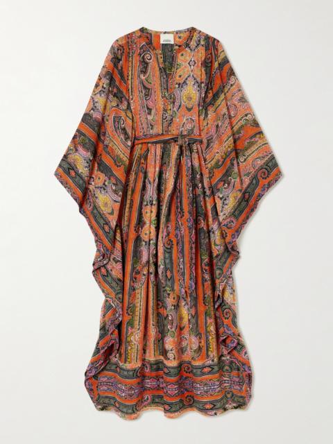 Isabel Marant Melinda Belted Embellished Printed Silk-voile Maxi Dress