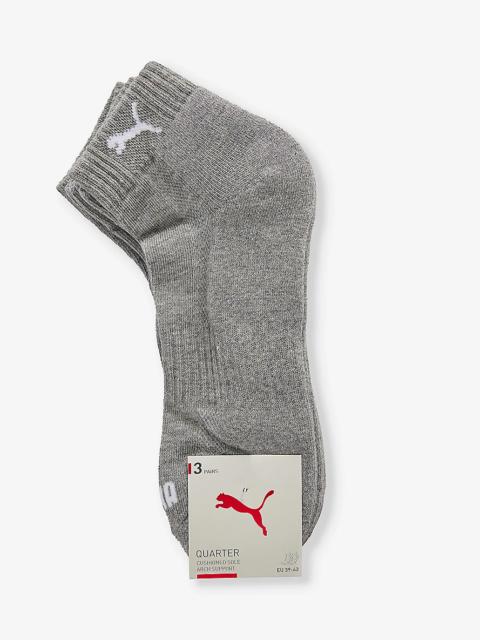 PUMA Branded ankle-length pack of three cotton-blend socks