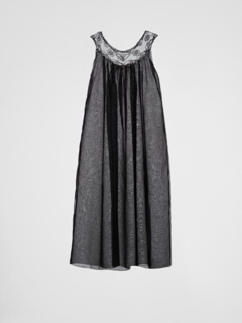 Prada Nylonette and lace midi-dress
