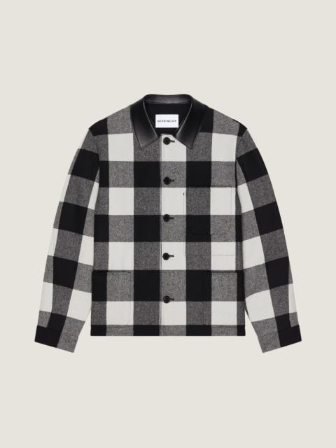 Givenchy CHECKED OVERSHIRT IN WOOL WITH LEATHER COLLAR