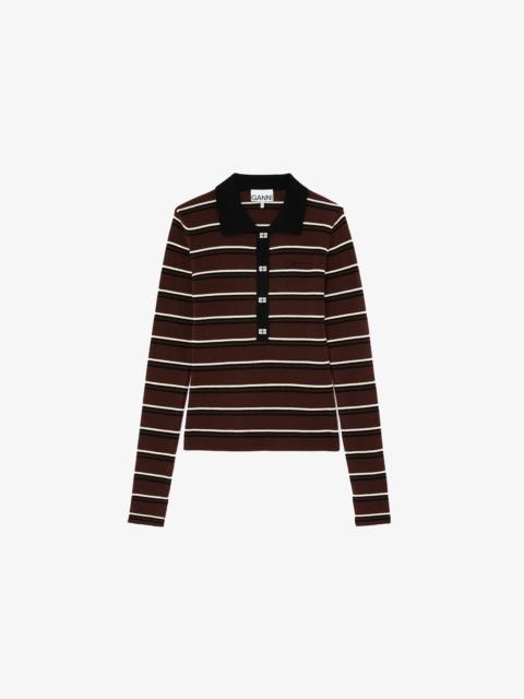 GANNI POLO SHIRT IN STRIPED MERINO
