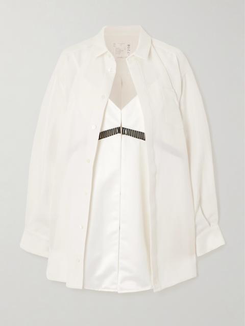 sacai Layered Embroidered Silk And Cotton-blend Mini Dress
