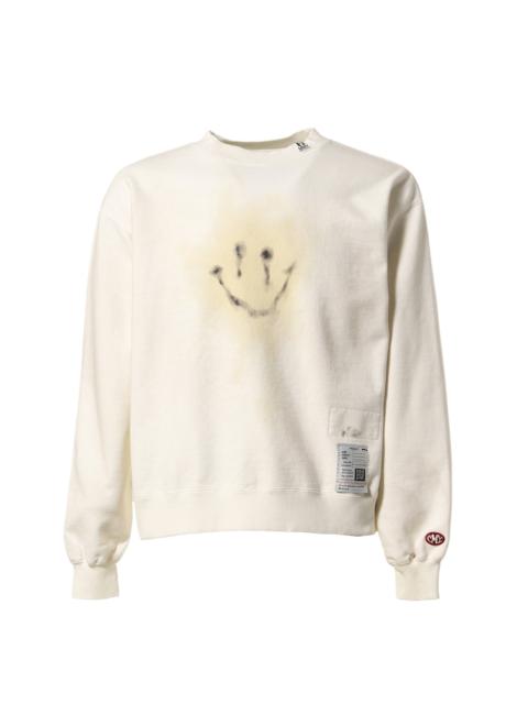 DISTRESSED SMILY FACE PT PULLOVER / WHT