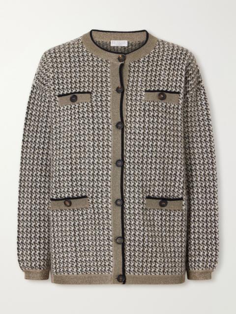 Brunello Cucinelli Rib-trimmed houndstooth knitted cardigan Brown
