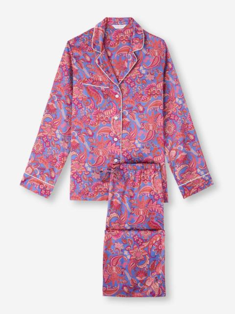 Derek Rose Women's Pajamas Silk Satin Amethyst Jungle Paisley Pattern