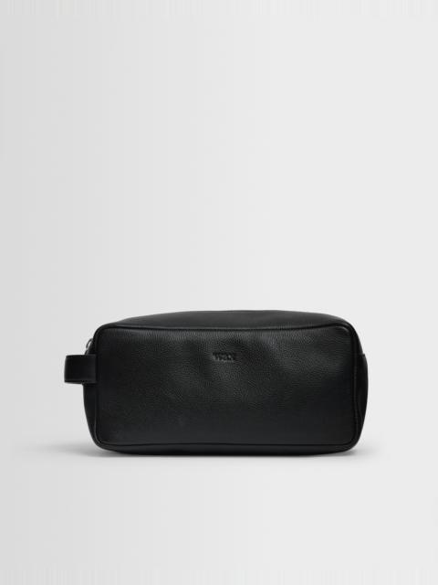 Wax London Wells - Black Grain Leather Wash Bag