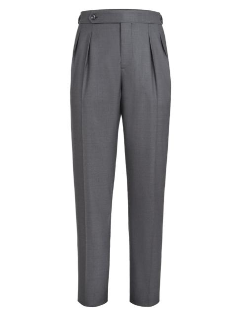 Brunello Cucinelli Men's Lightweight Twill Tuxedo Trousers with Double Pleats - Medium Grey