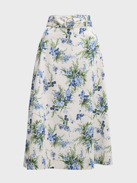 VERONICA BEARD Arwen Floral Belted Midi Skirt