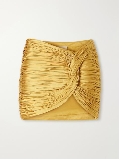 Valentino Knot-detailed plissé cady mini skirt Mustard