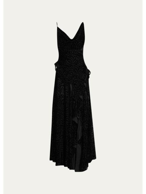 RONNY KOBO Gwen Draped Velvet Burnout Maxi Dress