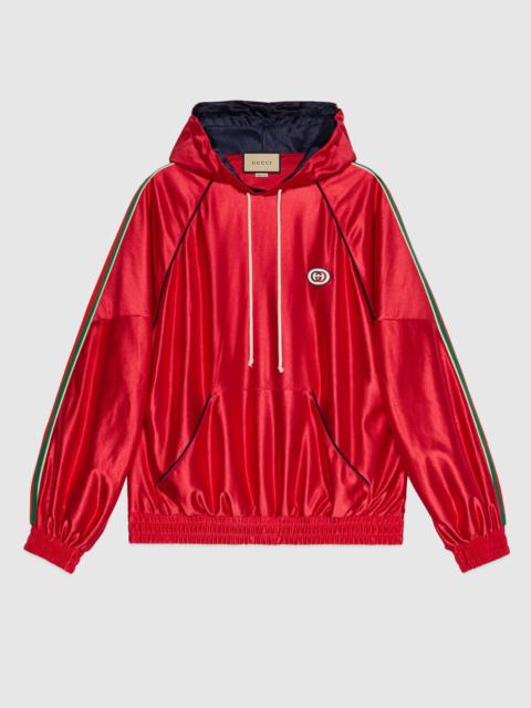 GUCCI Shiny jersey hooded sweatshirt with Web