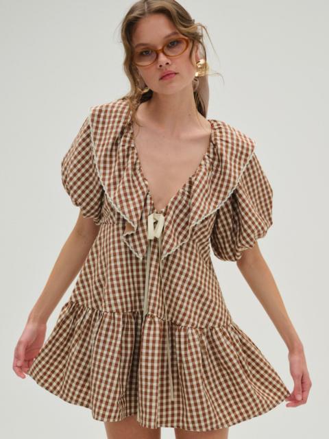 For Love & Lemons Gingerbread Gingham Mini Dress
