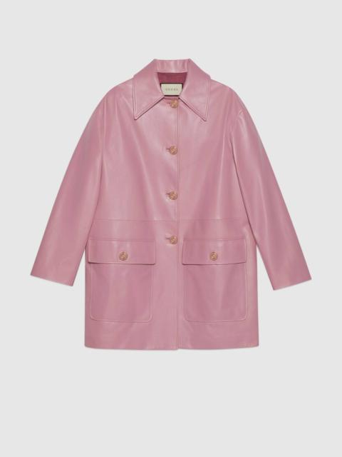 GUCCI Leather coat with logo buttons