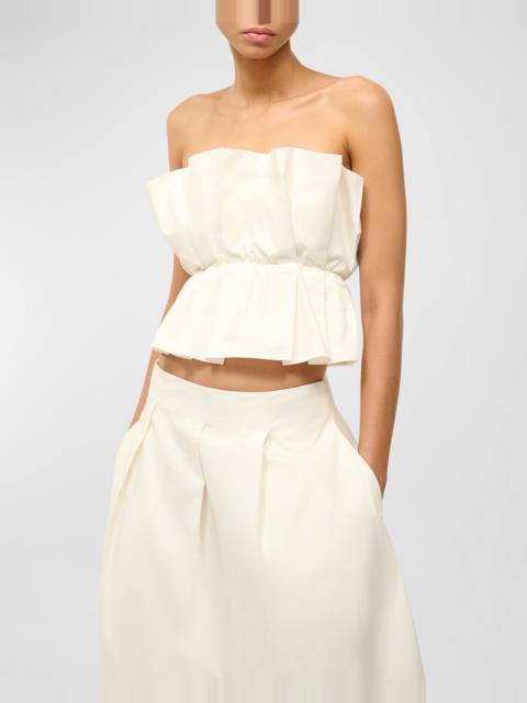 STAUD Dover Strapless Pleated Cotton Top