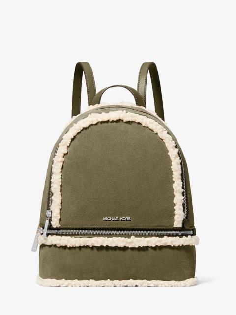 MICHAEL KORS Rhea Medium Suede and Faux Shearling Backpack