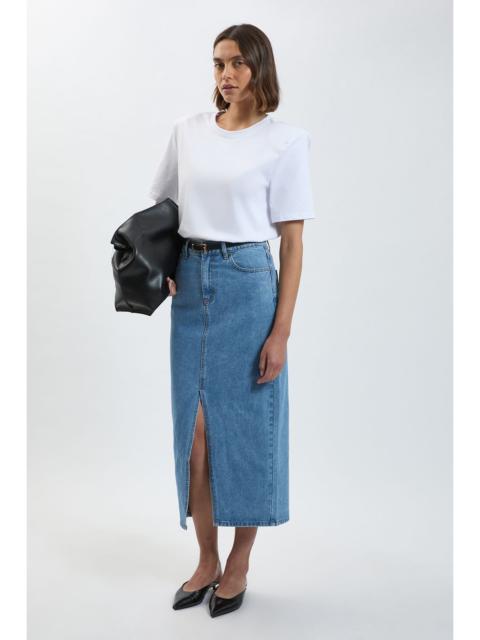 KAREN MILLEN Petite Forever Denim 5 Pocket Midi Pencil Skirt