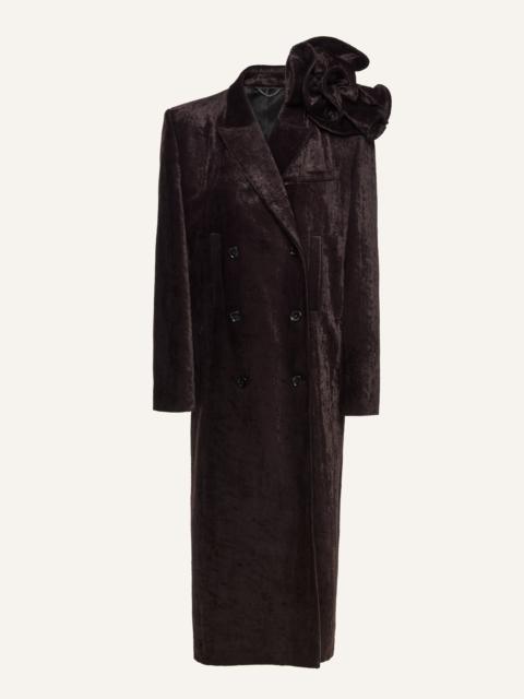 MAGDA BUTRYM Double-breasted flower brooch coat in brown velvet