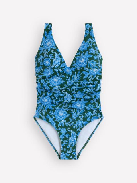 BODEN Mykonos Deep V Swimsuit-Dark Green, Tigers Paradise