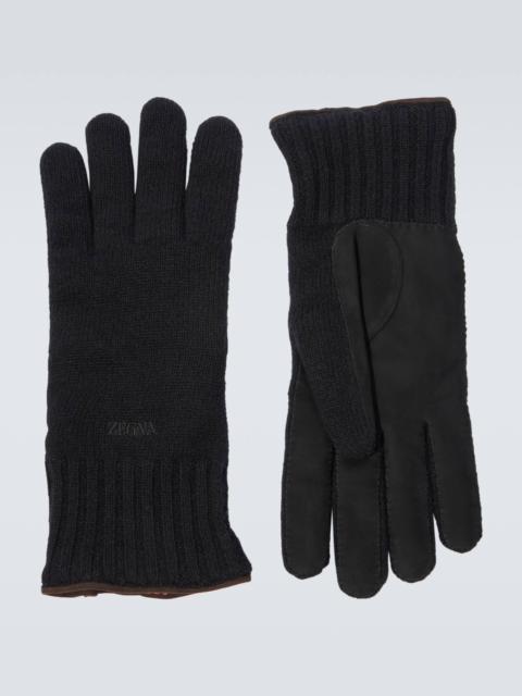 ZEGNA Leather-trimmed cashmere gloves